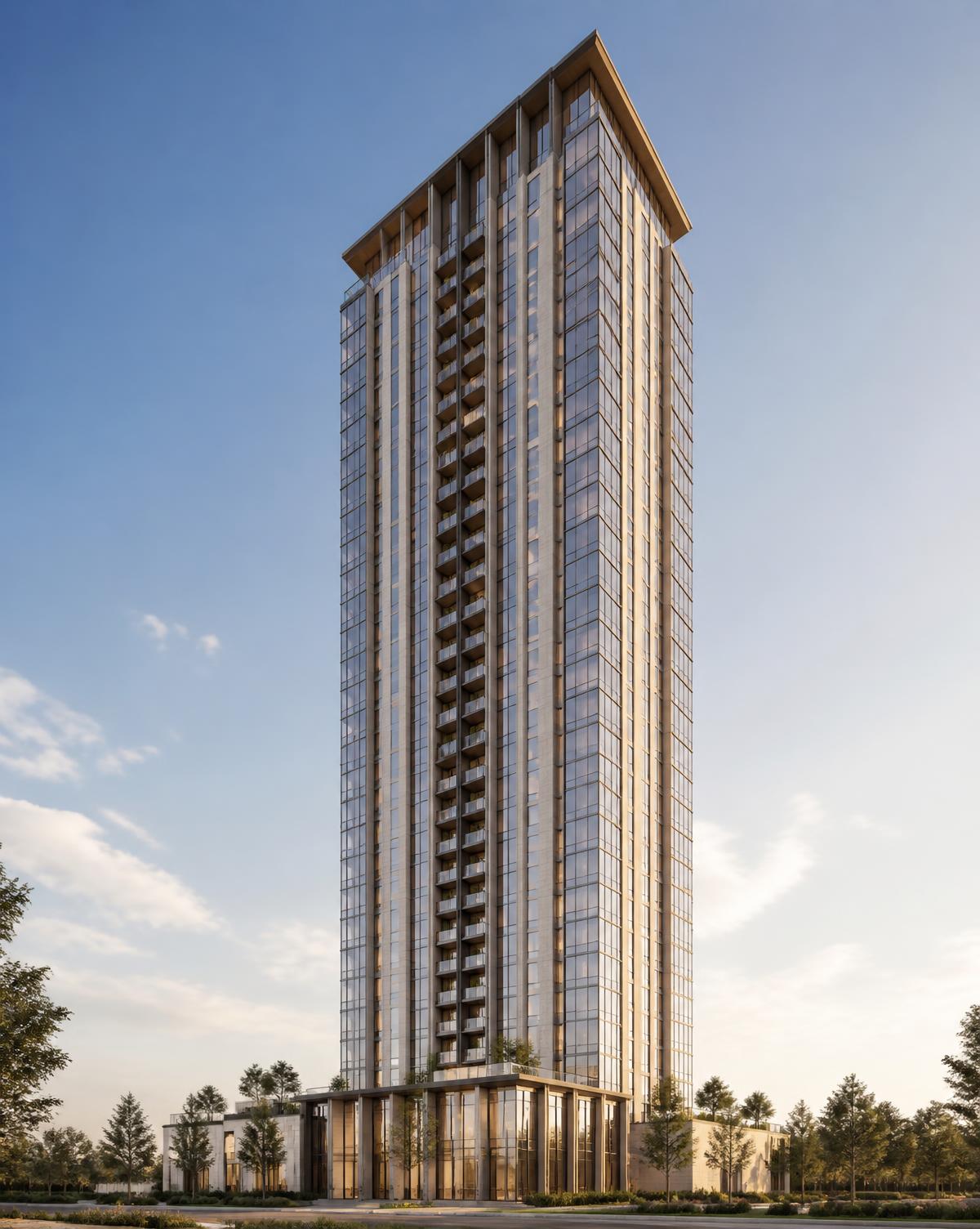 Architectural rendering of a slender residential high-rise tower